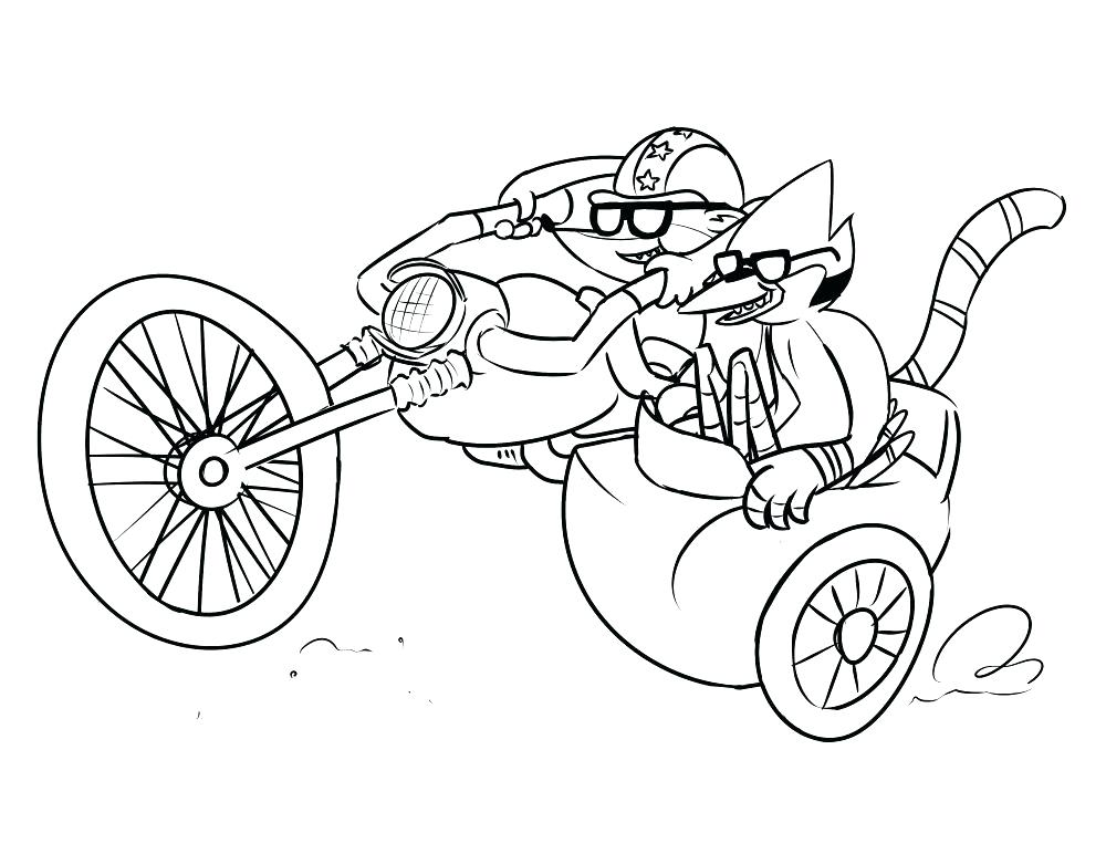 Desenho De Rigby e Mordecai Em Uma Moto Para Colorir grátis
