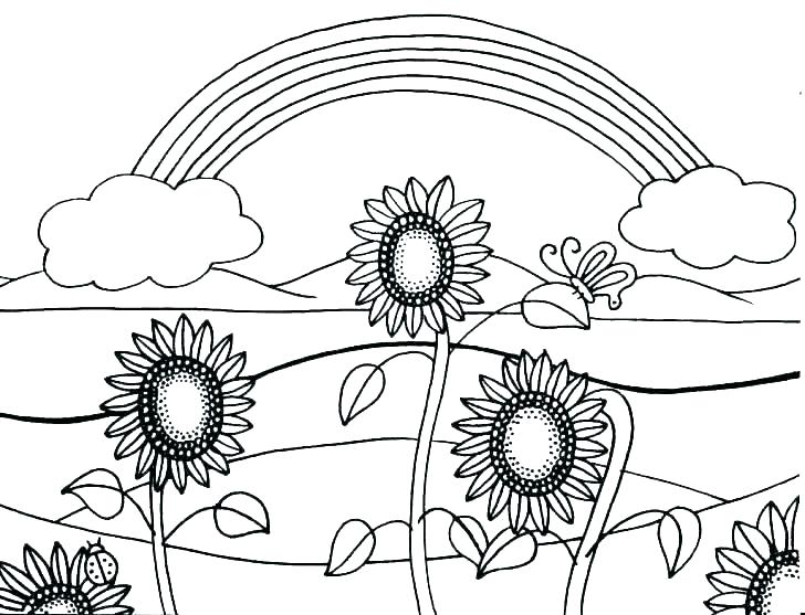 Desenho De Lindos girassóis Com Arco íris Para Colorir