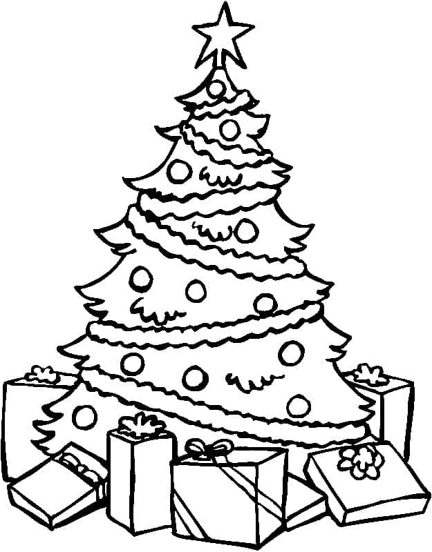 Desenho De árvore De Natal e Presentes Para Colorir