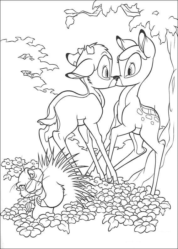 Desenho De Bambi beijá Faline Para Colorir