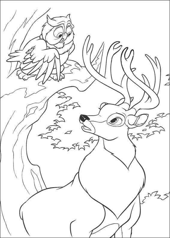 Desenho De Bambi e Amigo Coruja Para Colorir