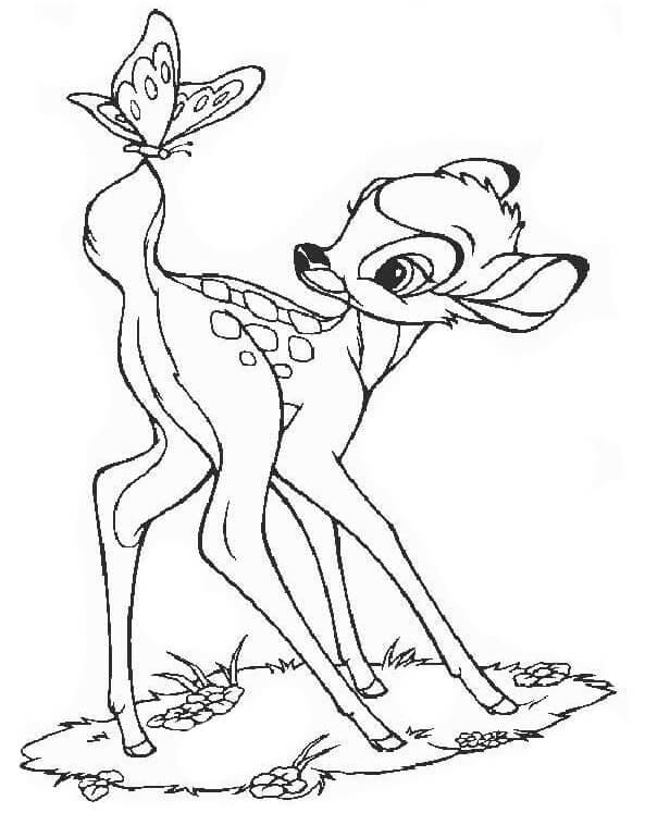 Desenho De Bambi e Borboleta Para Colorir