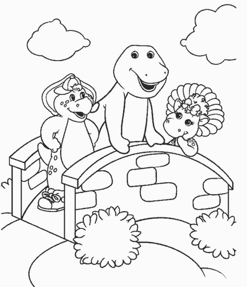 Desenho Barney Com Baby Bop e Bj Para Colorir