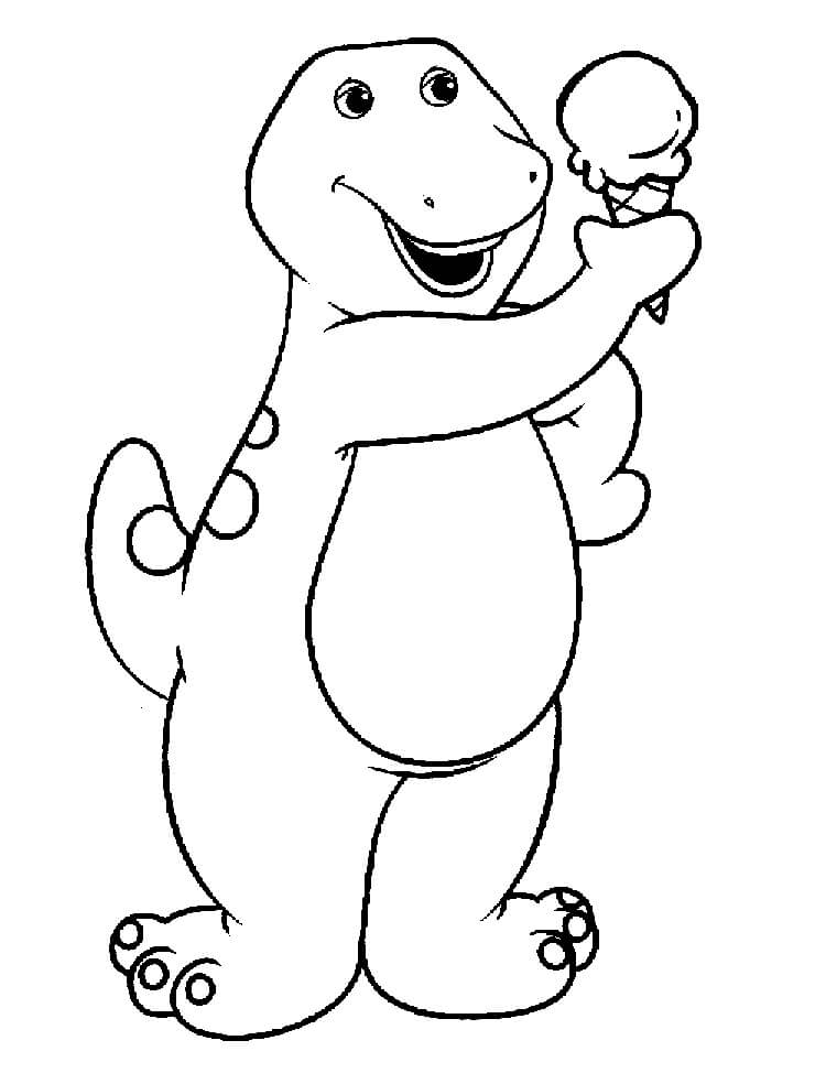 Desenho Barney Com Sorvete Para Colorir