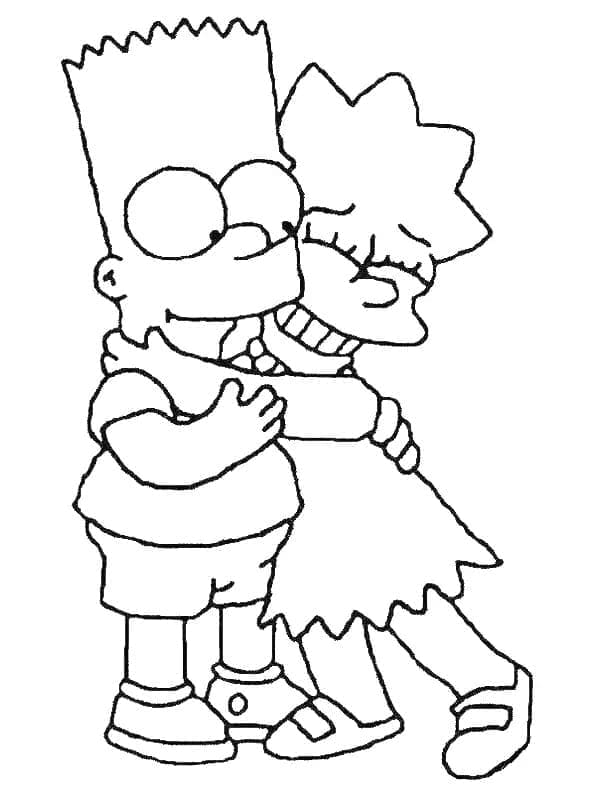 Desenho De Bart abraçá Lisa Para Colorir