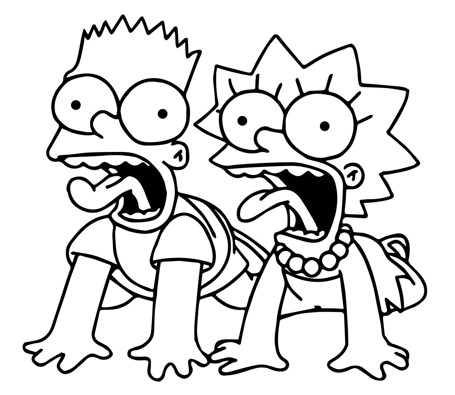 Desenho De Bart e Lisa Gritando Para Colorir Em Pdf
