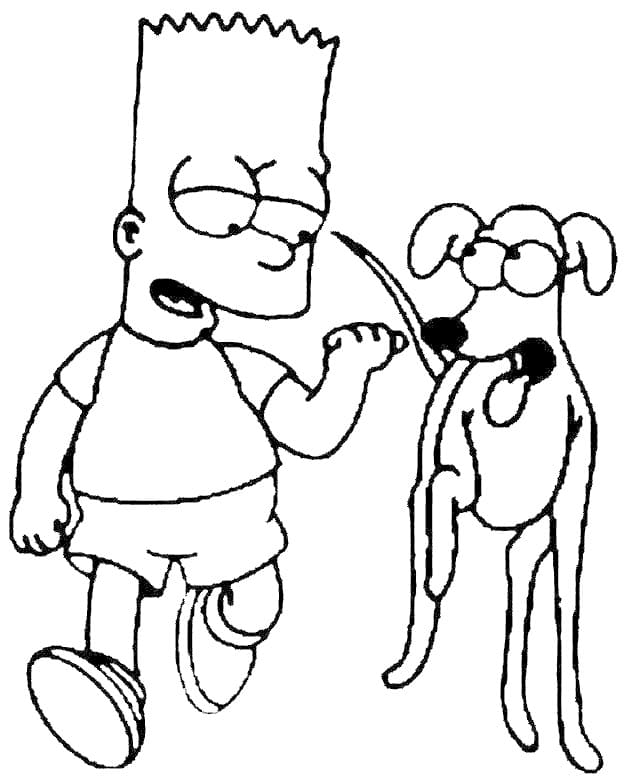 Desenho De Bart Simpson e Cachorro Para Colorir