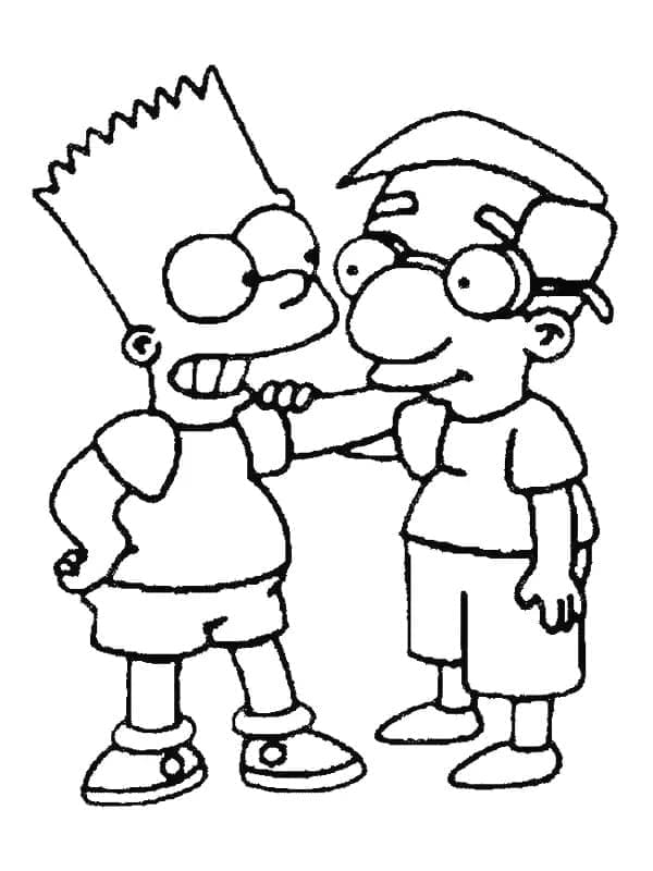Desenho De Bart Simpson e Milhouse Van Houten Para Colorir