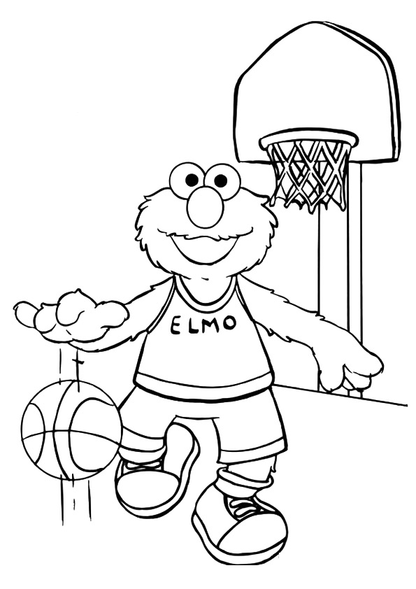Desenho Pdf Do Elmo Jogando Basquete Na Escola Para Colorir