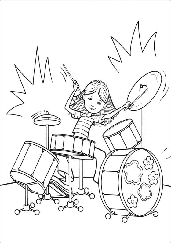 Desenho Menina Tocando Bateria Para Colorir