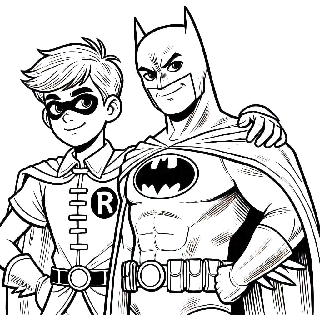 Desenho De incrível Batman e Robin Para Colorir