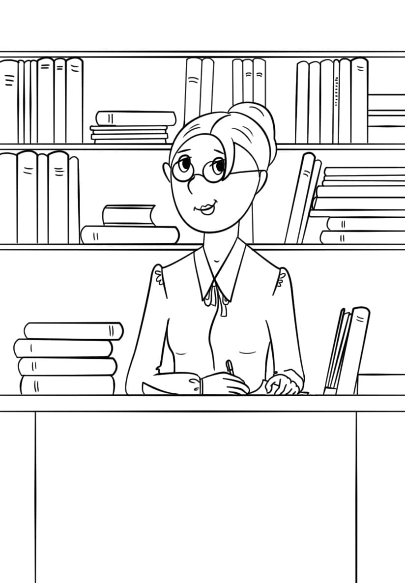 Desenho De bibliotecária Com Tinta Guache Para Colorir e Imprimir