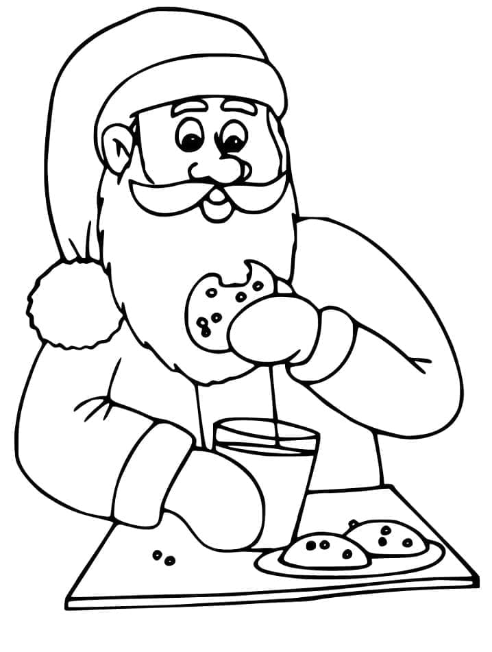 Desenho De Papai Noel e Biscoitos De Natal Para Colorir