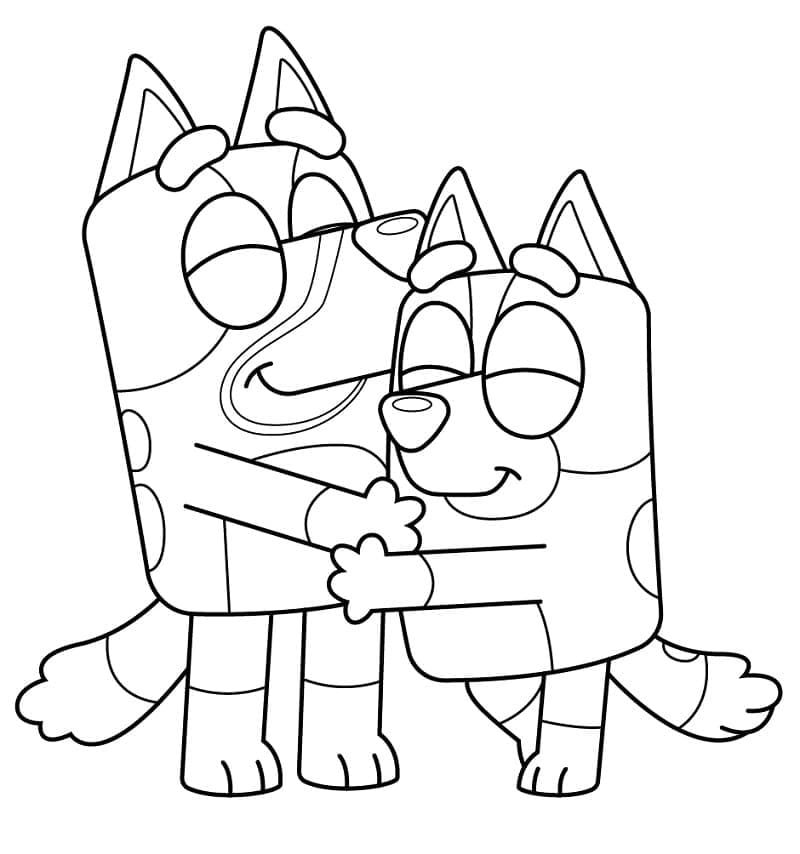 Desenho De Bluey e Bandit Para Colorir