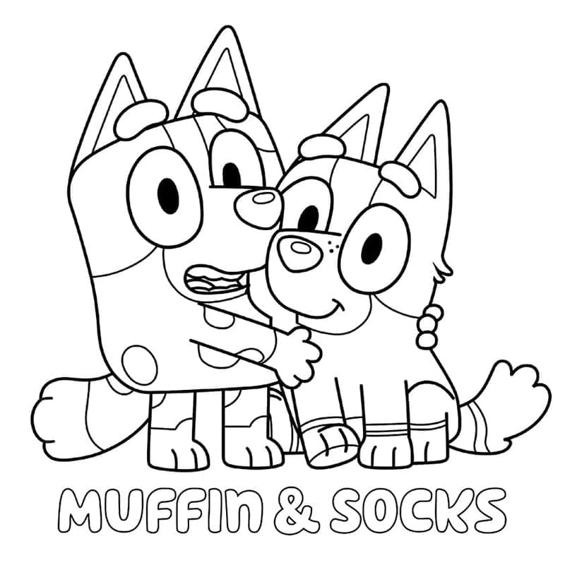 Desenho De Muffin e Socks De Bluey Para Colorir