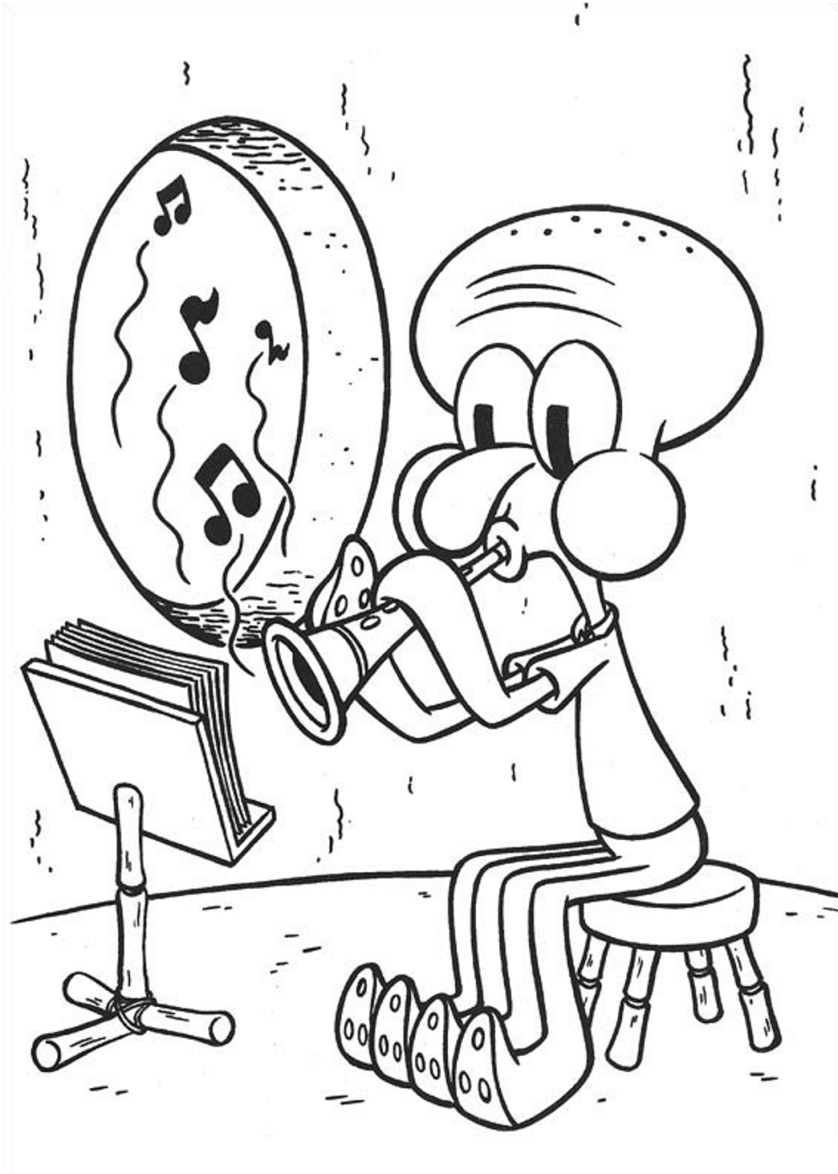 Desenho De Lula Molusco Tocando Clarinete Para Baixar e Pintar
