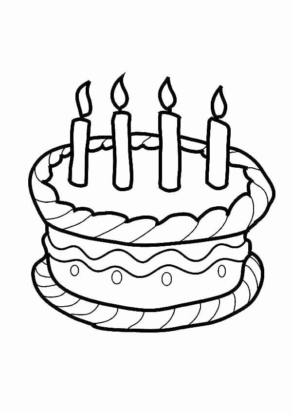 Desenho Imprimivel De Bolo De aniversário De Quatro Anos Para Colorir