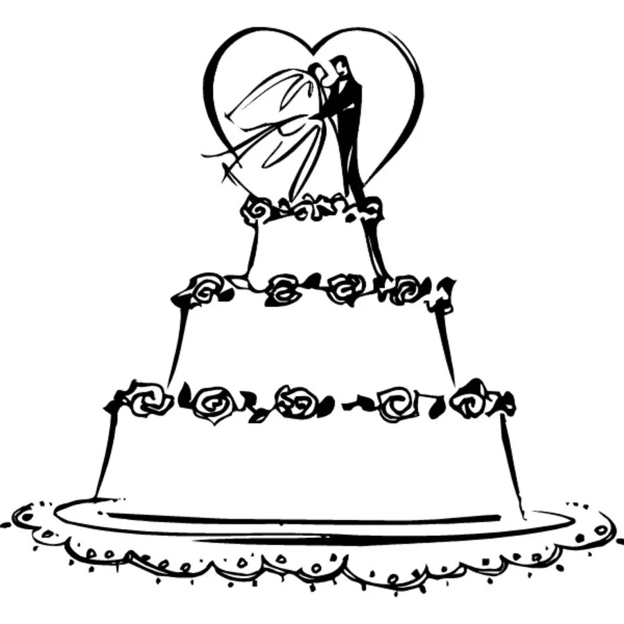 Desenho Bolo de Casamento Três Andares com Noivos para Colorir Desenho Bolo de Casamento Três Andares com Noivos para Colorir