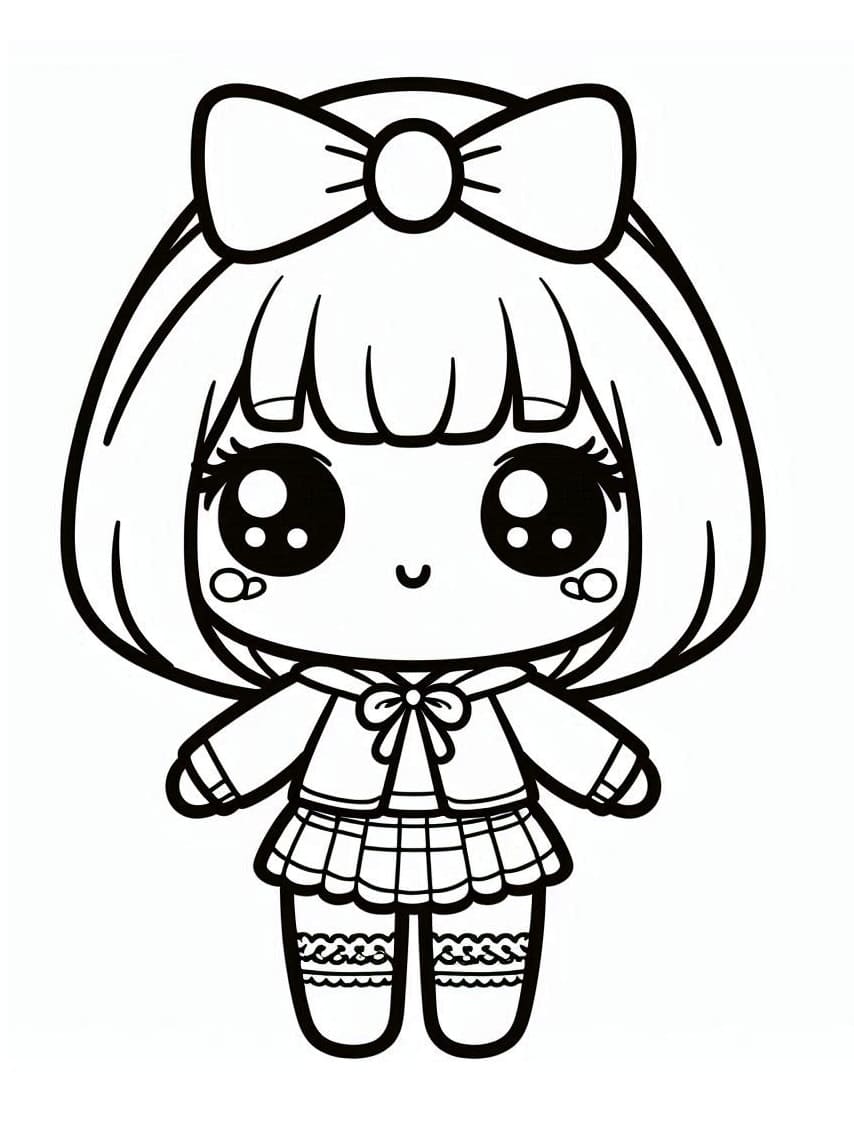 Desenho De Uma Kawaii Boneca Para Colorir