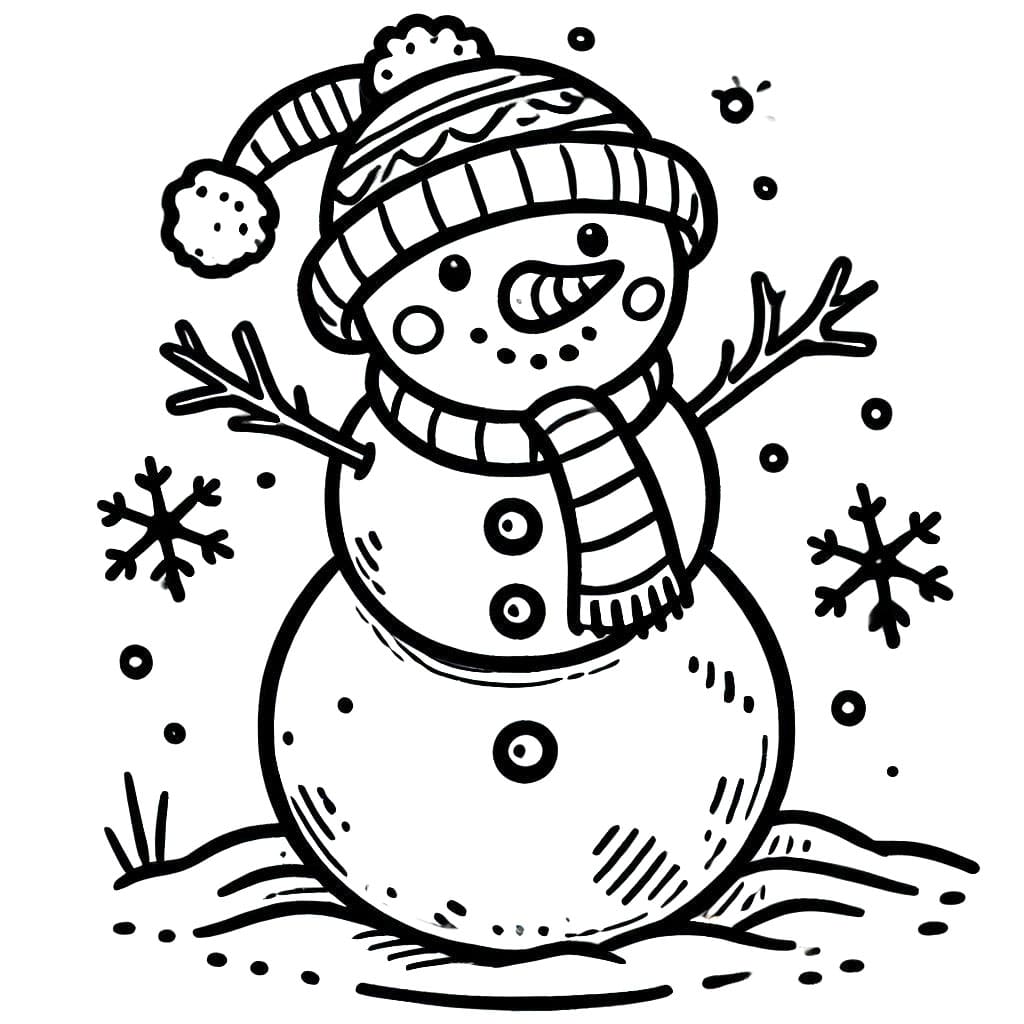 Desenho De Bonecos De Neve e Flocos De Neve Para Colorir