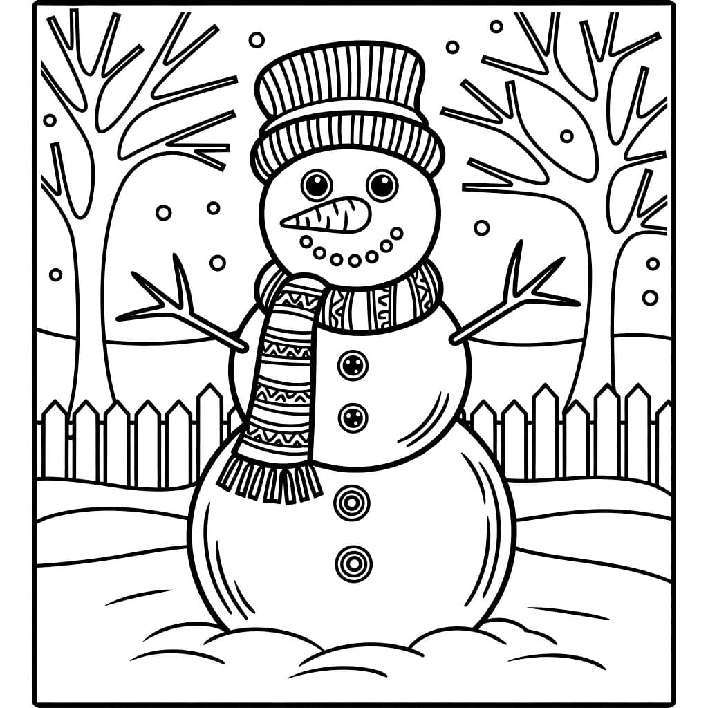 Desenho De Boneco De Neve Usando lenço Para Colorir