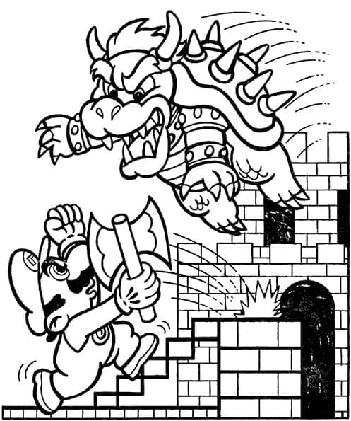 Desenho De mário e Bowser Para Colorir