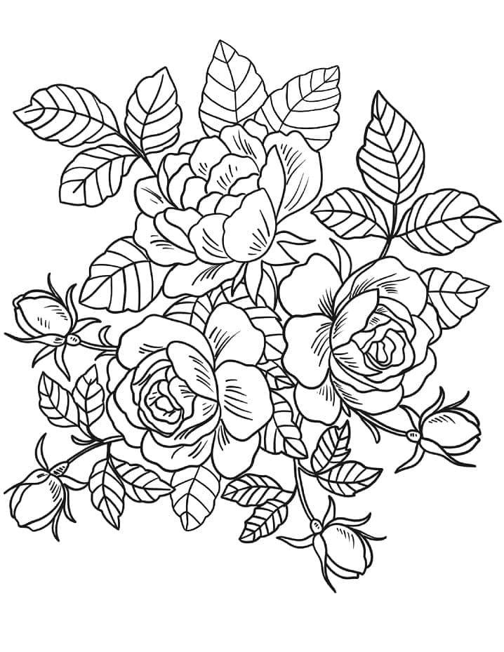 Desenho De Buque De Flores Colorido Para Colorir e Imprimir