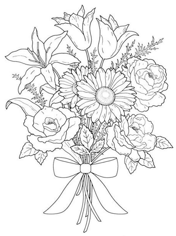 Desenho De Buque De Flores Com laço Para Colorir e Imprimir