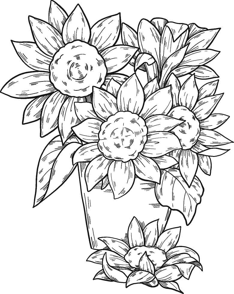 Desenho De Buque De Flores Com lápis De Cor Para Colorir e Imprimir