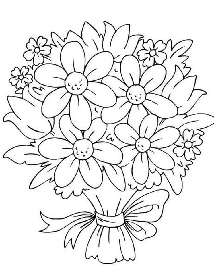 Desenho De Buque De Flores Grande Para Colorir e Imprimir