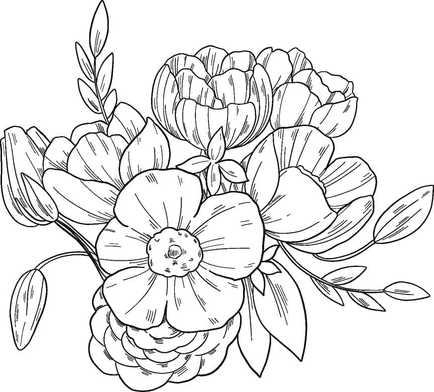 Desenho De Buque De Flores Para Colorir Com lápis De Cor e Imprimir