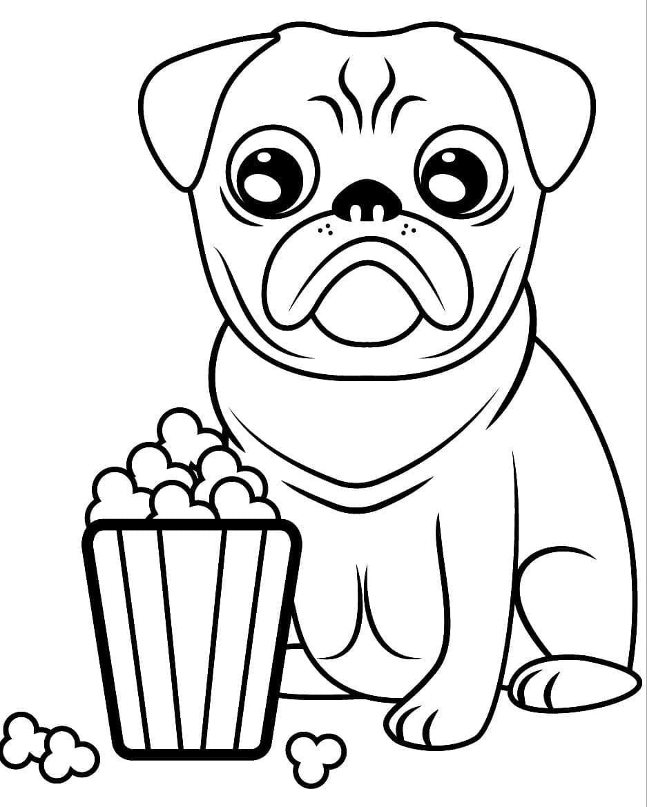 Desenho De Pug e pipocá Para Colorir