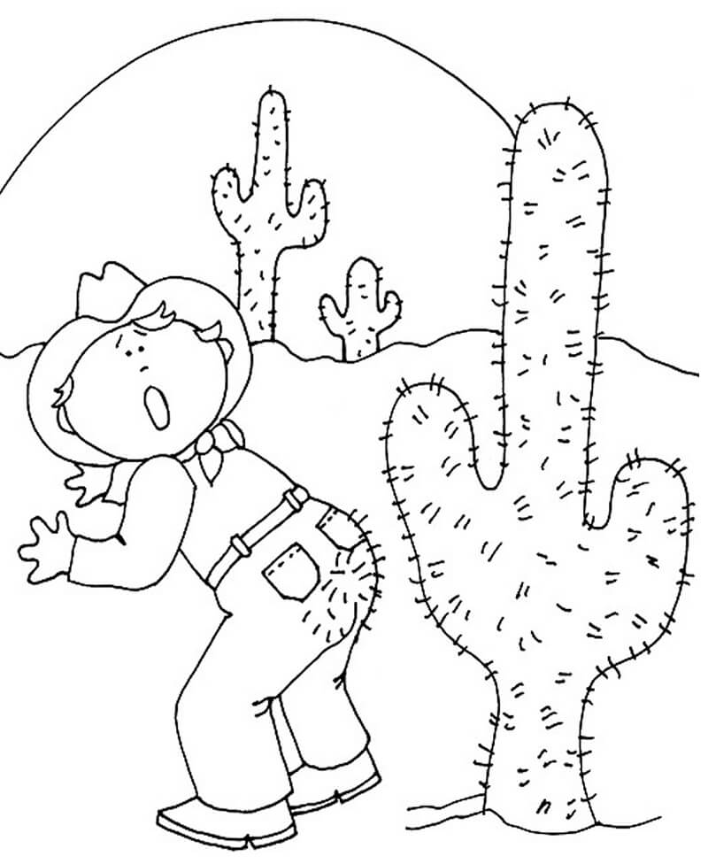 Desenho Cacto e Cowboy Para Colorir