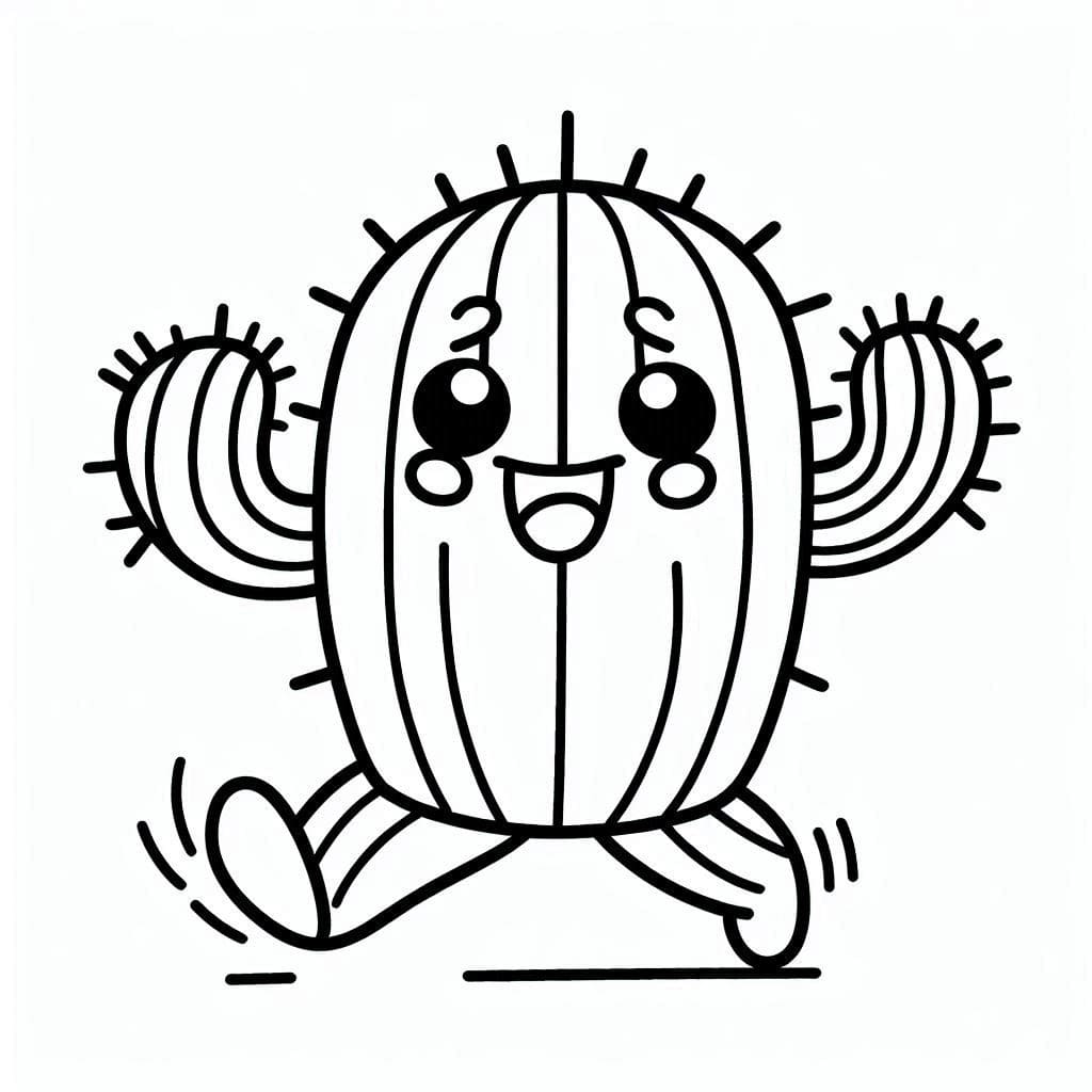 Desenho De Cacto Divertido Correndo Para Colorir grátis