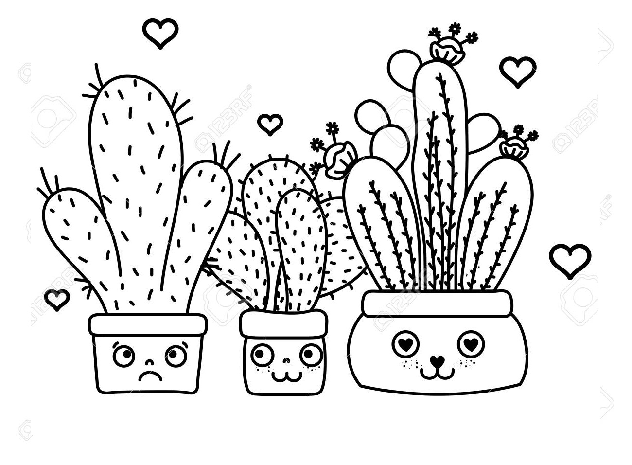 Desenho De Cactos Kawaii Para Pintar grátis