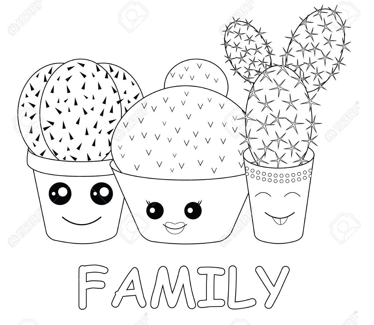 Desenho De família De Cactor Para Colorir