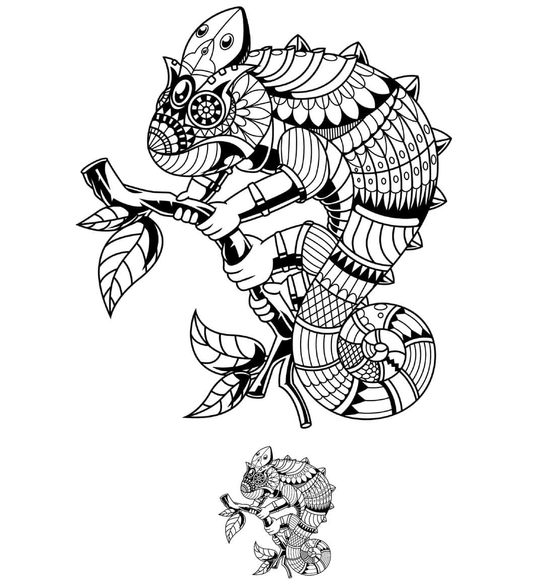 Desenho De camaleão Com cenário Para Colorir e Imprimir