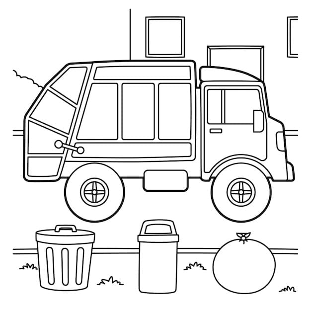 Desenho De caminhão De Lixo Antigo Para Colorir e Imprimir