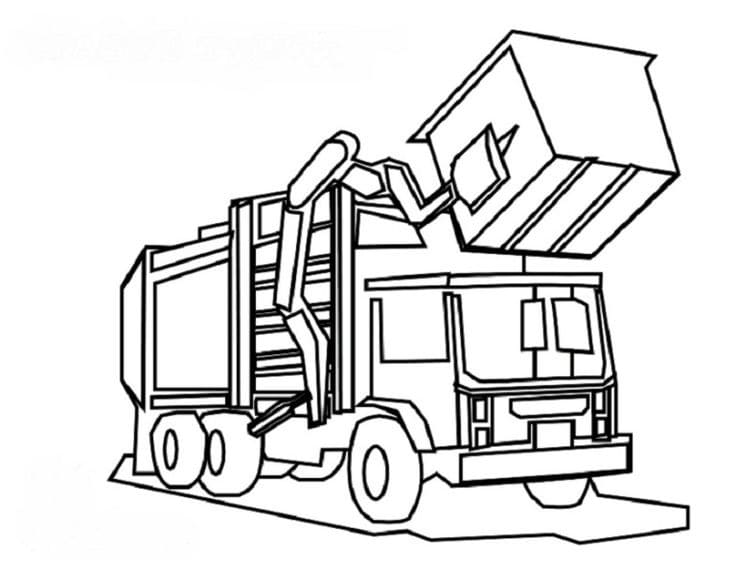Desenho De caminhão De Lixo Grande Para Colorir e Imprimir