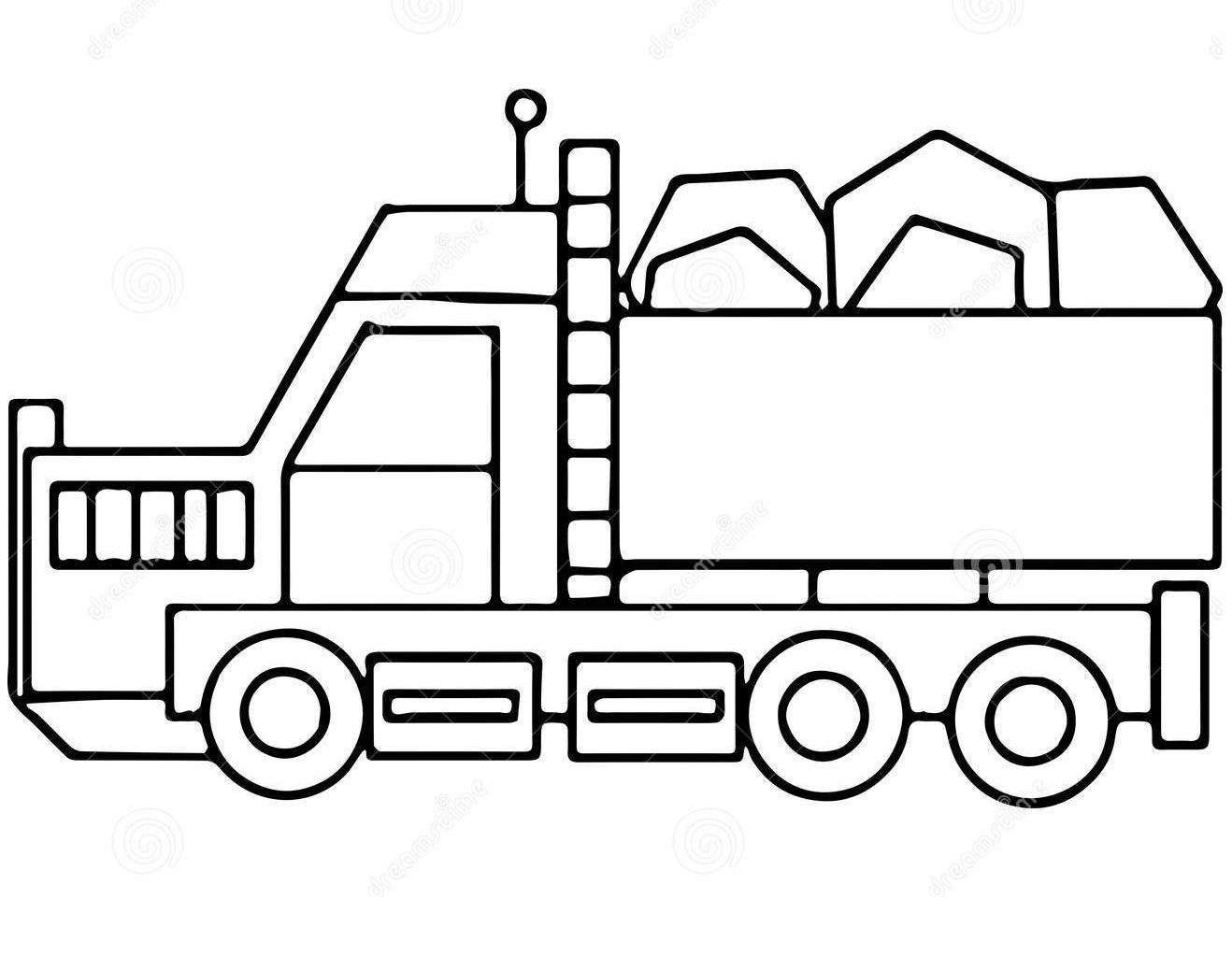 Desenho De caminhão Com cenário Para Colorir e Imprimir