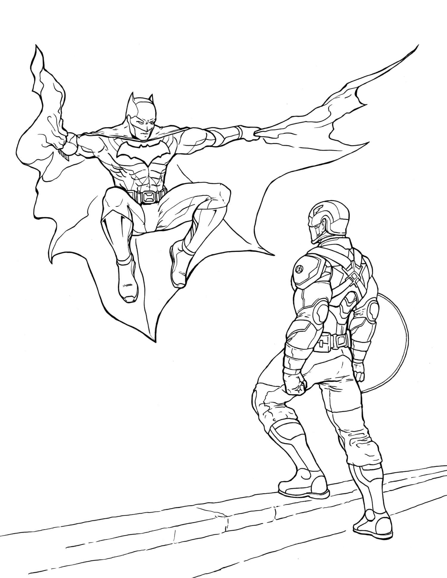 Desenho De Batman e capitão américa Para Colorir