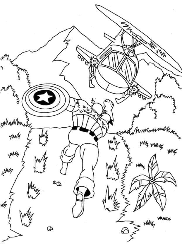 Desenho De capitão américa e helicóptero Para Colorir