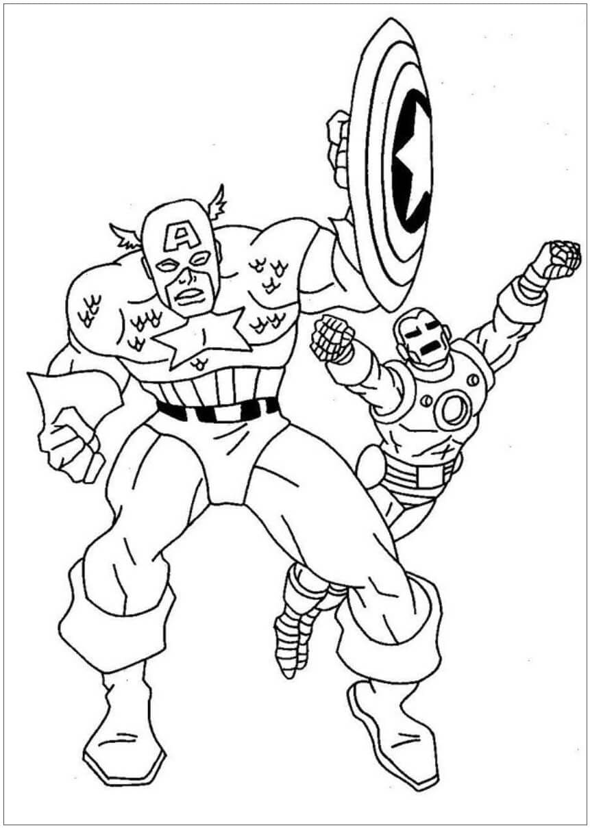 Desenho De capitão américa e Homem De Ferro Para Colorir