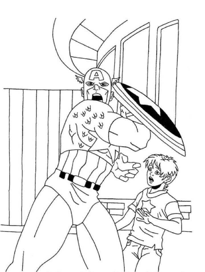 Desenho De capitão américa e Menino Para Colorir