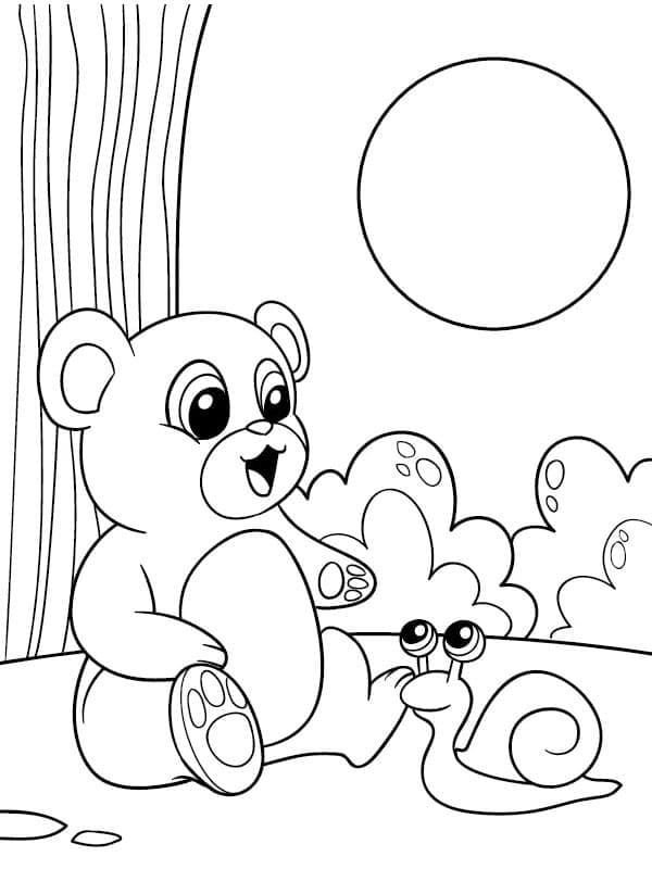 Desenho De Urso e Caracol Para Colorir