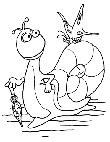 Desenho De Caracol Com Borboleta Em Pdf Para Colorir