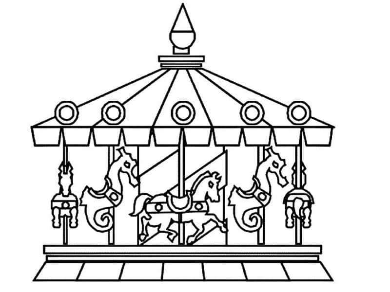 Desenho De Carrossel De Cavalos grátis Para Colorir
