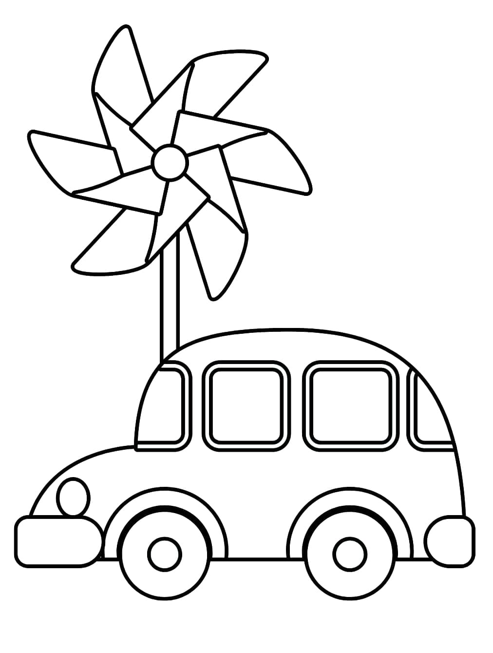 Desenho De Catavento e Carro De Brinquedo Para Colorir