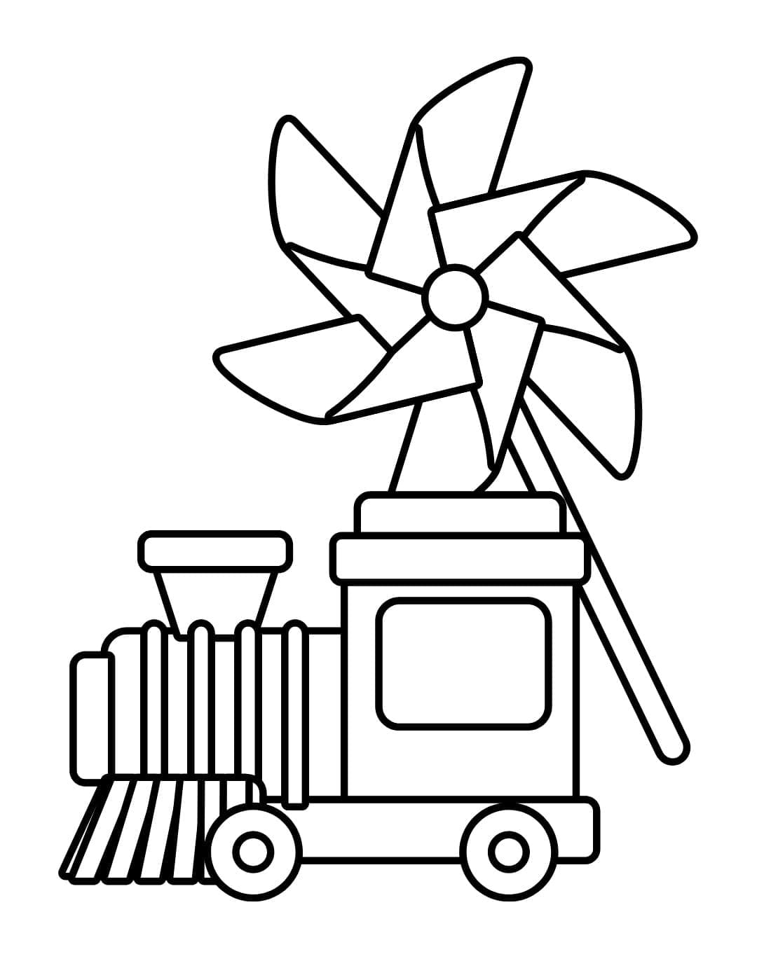 Desenho De Catavento e Trem De Brinquedo Para Colorir