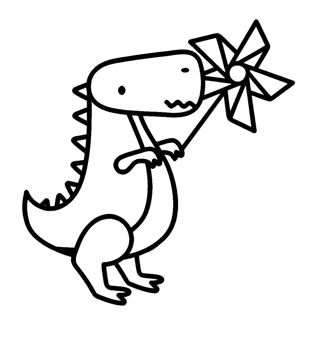 Desenho De Dinossauro e Catavento Para Colorir